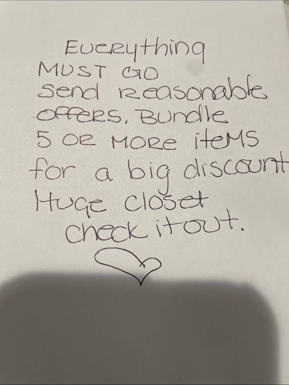 Handwritten Sale Note - Black Ink on White Paper